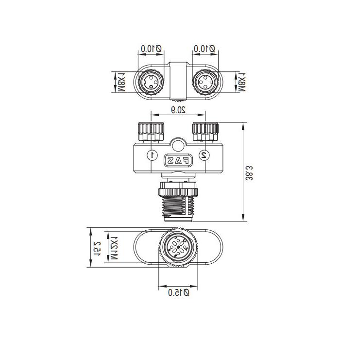 M12 4Pin male /2M8 3Pin female, Y-connector, 643301