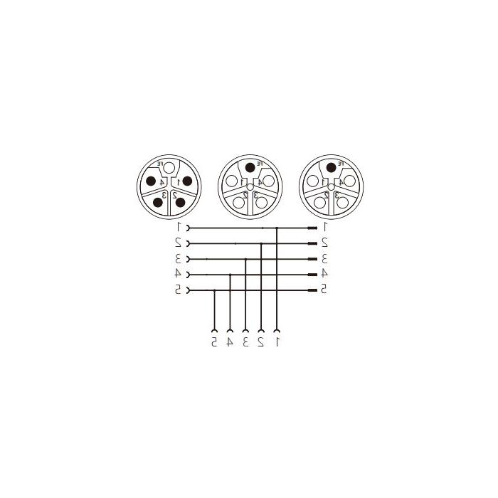 M12 5Pin Male /2M12 5Pin female, L-buckle, T-connector, 64L555