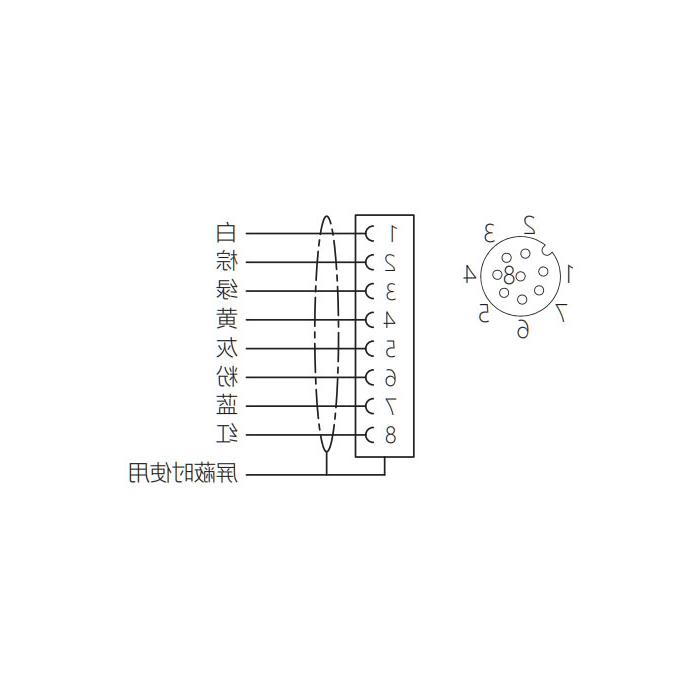 M12 8Pin, female 90°, single-end precast PUR flexible cable, shielded, black sheathed, 64S343-XXX